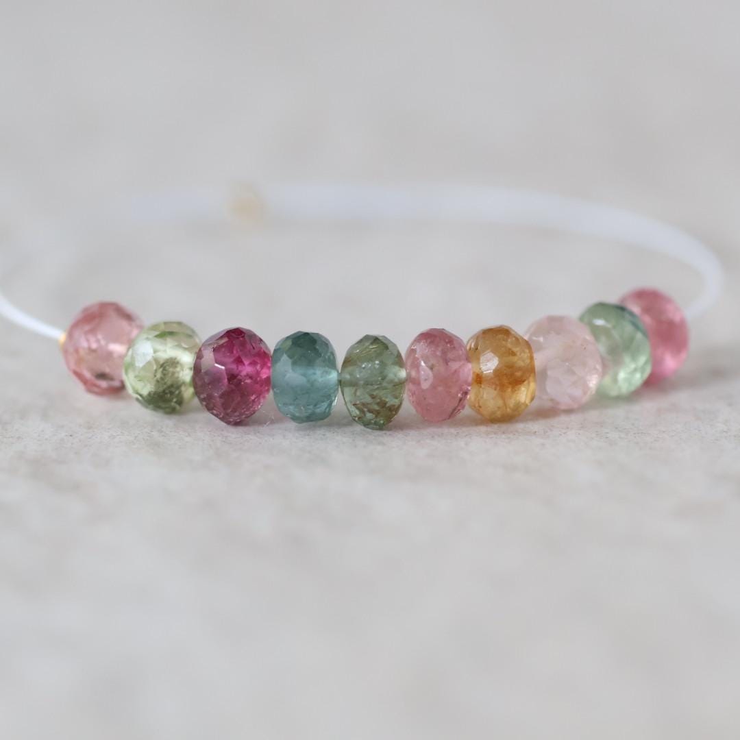 5mm AAA Multi Tourmaline Beads Faceted Rondelle 10 Pcs Colorful Natural Gemstone for DIY Jewelry Making