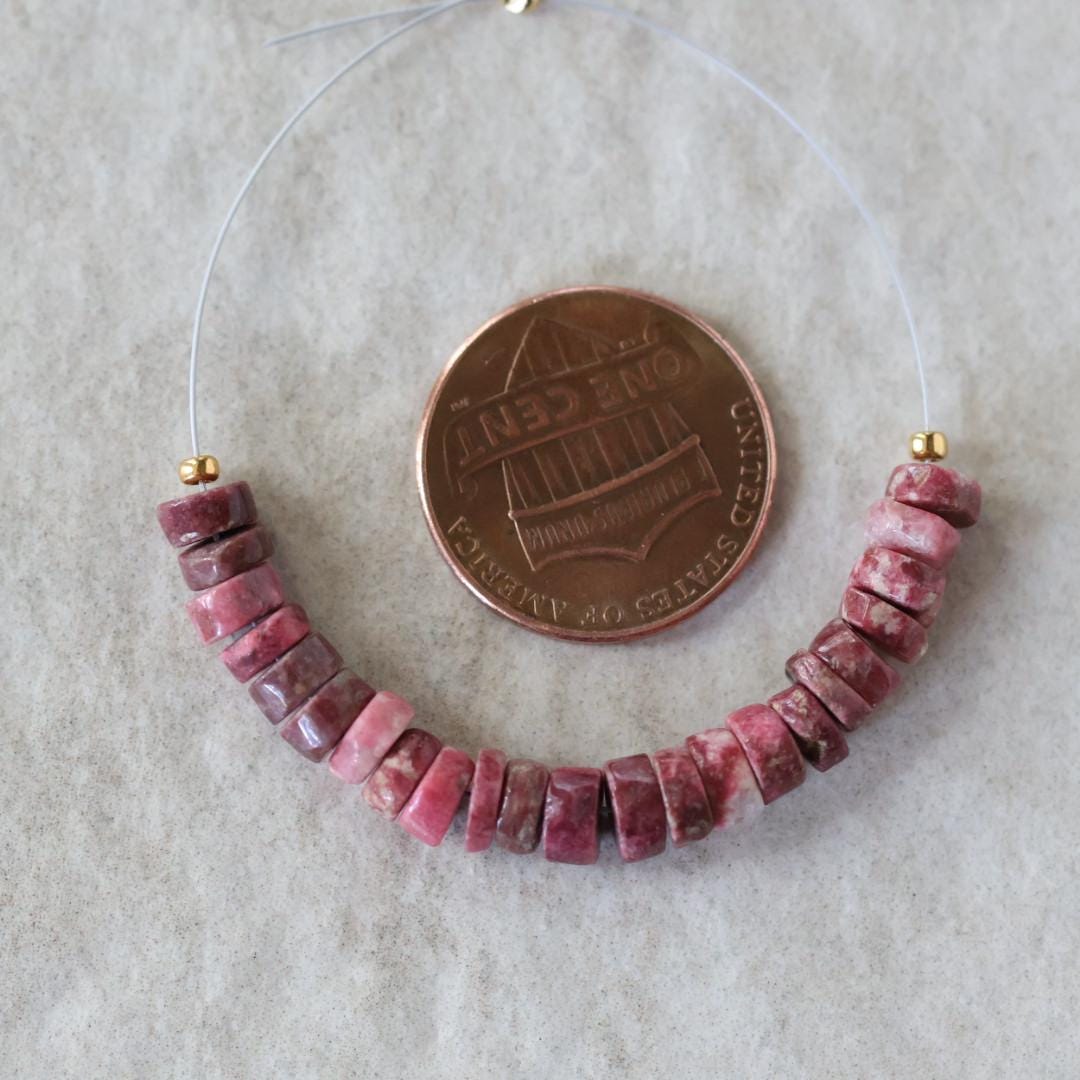 5.5mm Norwegian Thulite Beads – Natural Tyre Heishi Gemstone 3" Strand