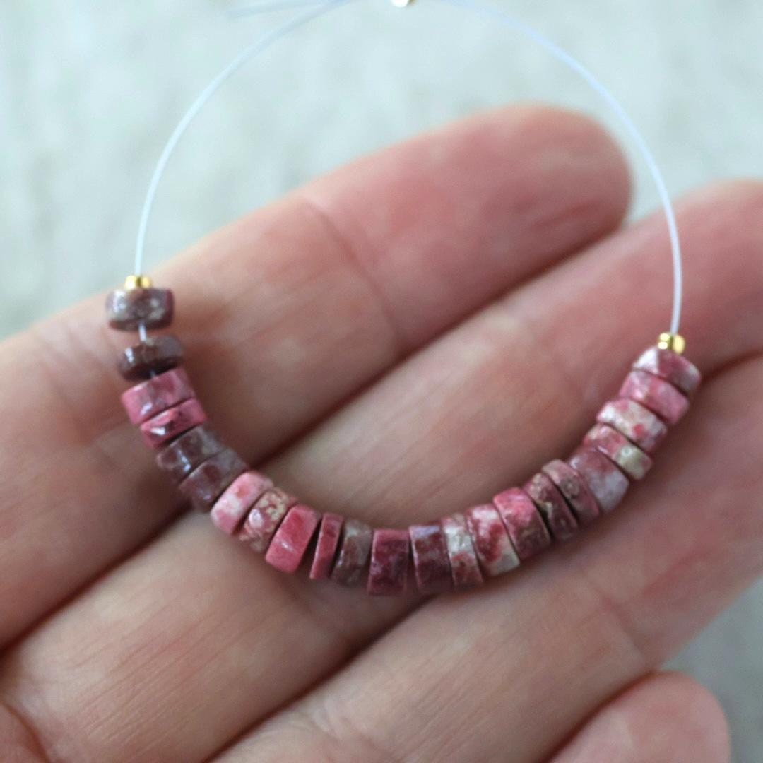 5.5mm Norwegian Thulite Beads – Natural Tyre Heishi Gemstone 3" Strand