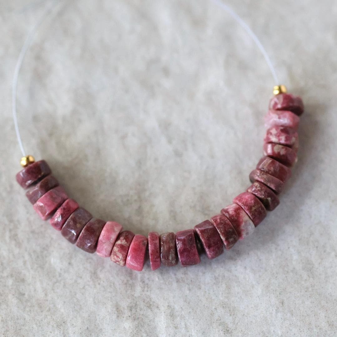 5.5mm Norwegian Thulite Beads – Natural Tyre Heishi Gemstone 3" Strand