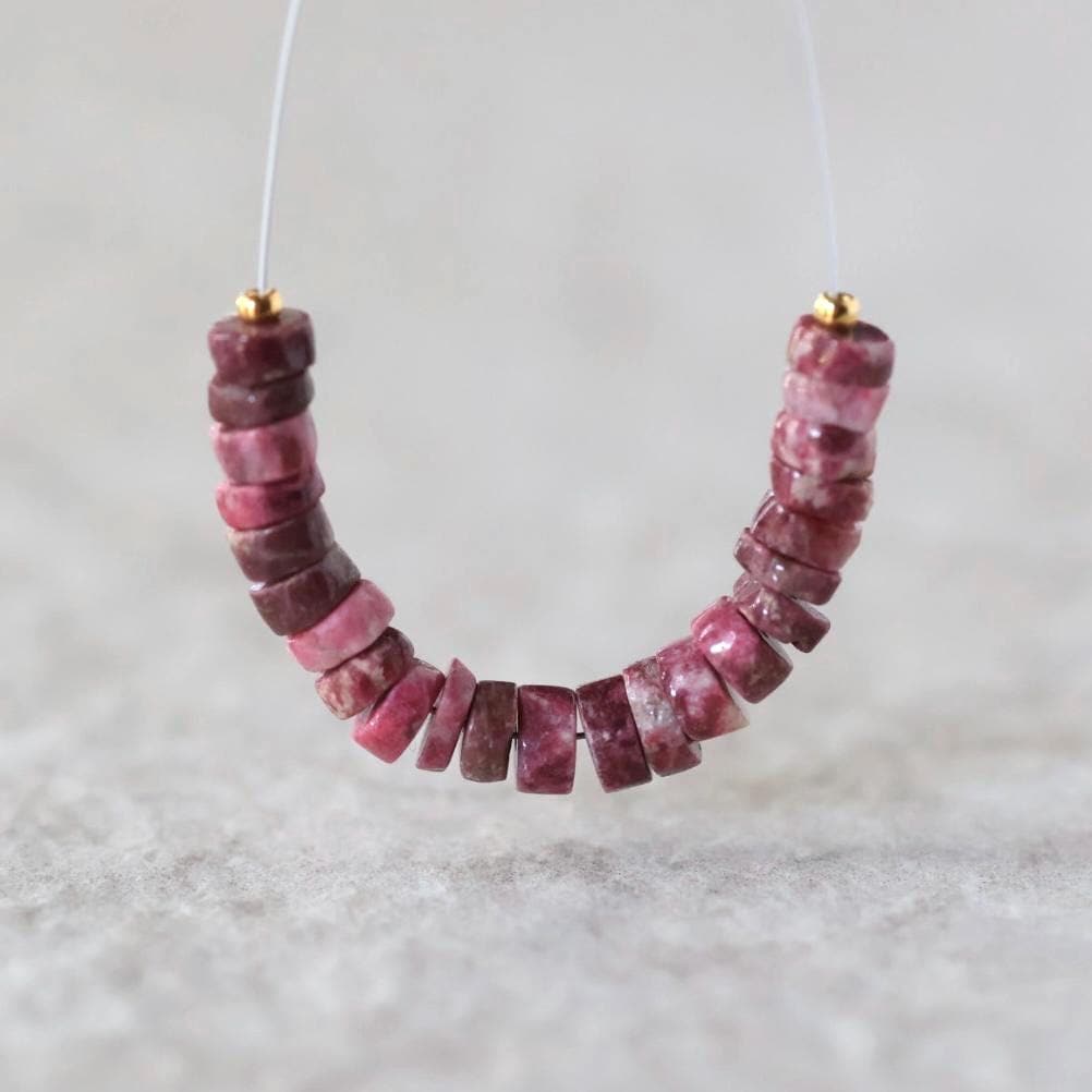 5.5mm Norwegian Thulite Beads – Natural Tyre Heishi Gemstone 3" Strand