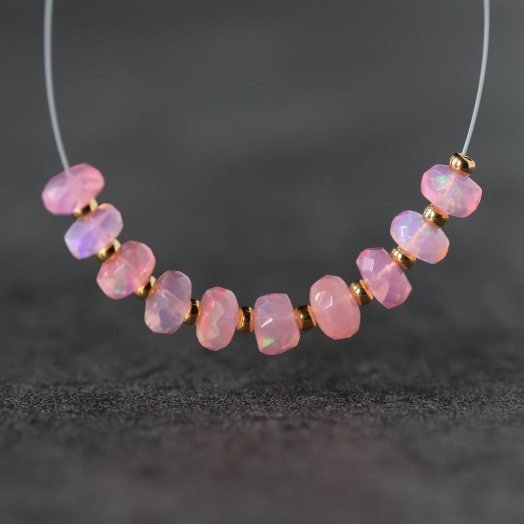 5mm AAA Pink Ethiopian Opal Rondelle Beads Faceted Natural Welo Opal Genuine Bead For DIY Jewelry Making Supplies October Birthstone