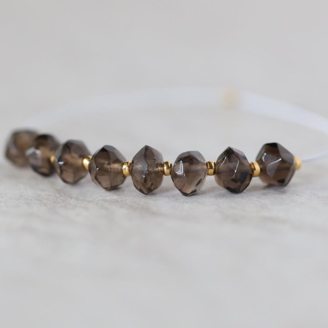 5mm AAA Smoky Quartz Nugget Beads Hand Faceted 8 PCs Natural Brown Gemstone for DIY Jewelry Making