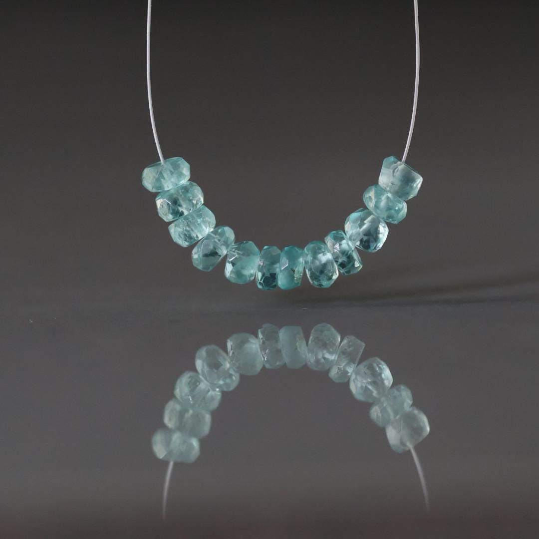 5mm Aqua Sky Neon Apatite Beads - Faceted Rondelle Natural Gemstone 12 PCs