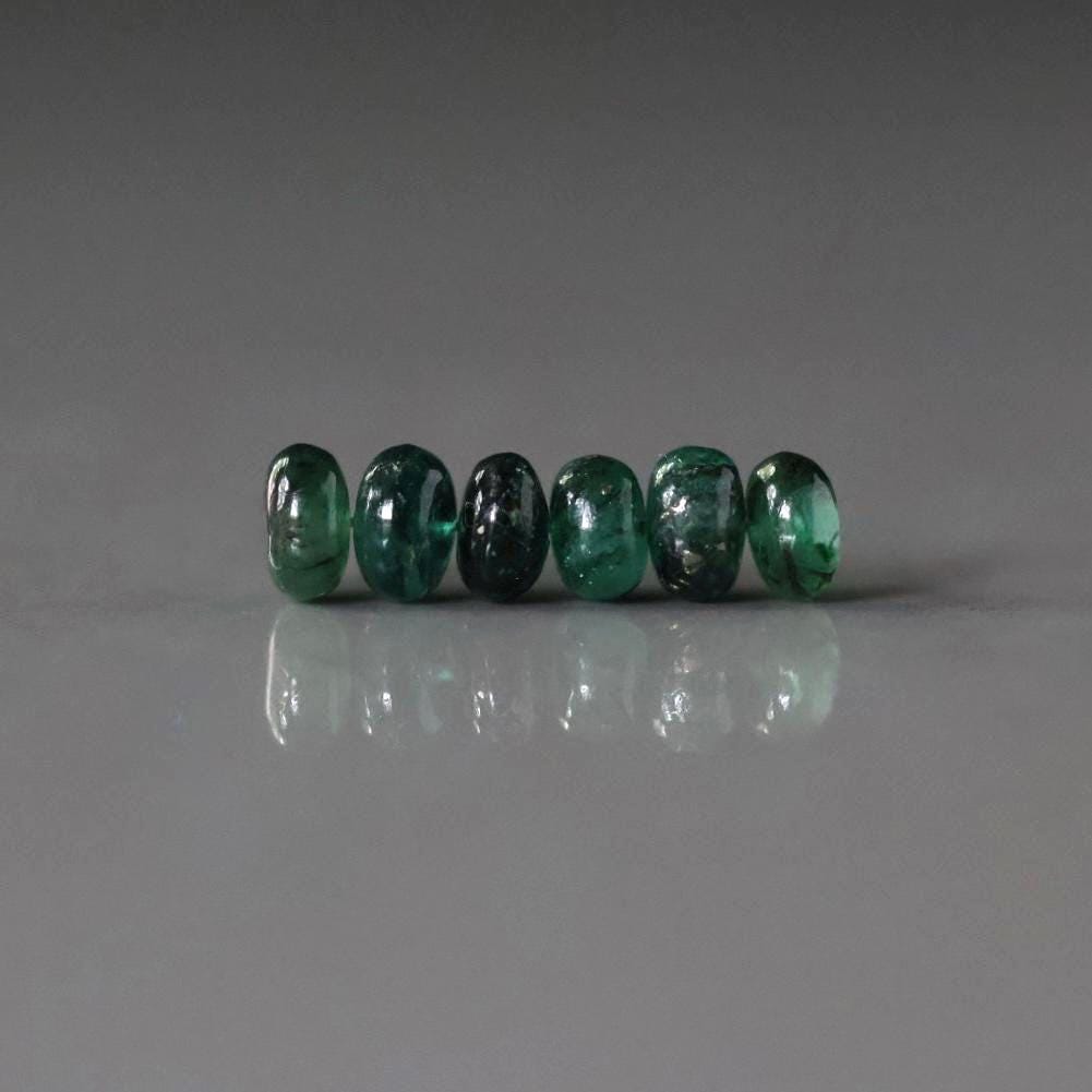 5mm Brazilian Emerald Beads Smooth Rondelle 6 PCs Raw Natural Emerald Genuine Gemstone Beads for DIY Jewelry Making Craft Gift