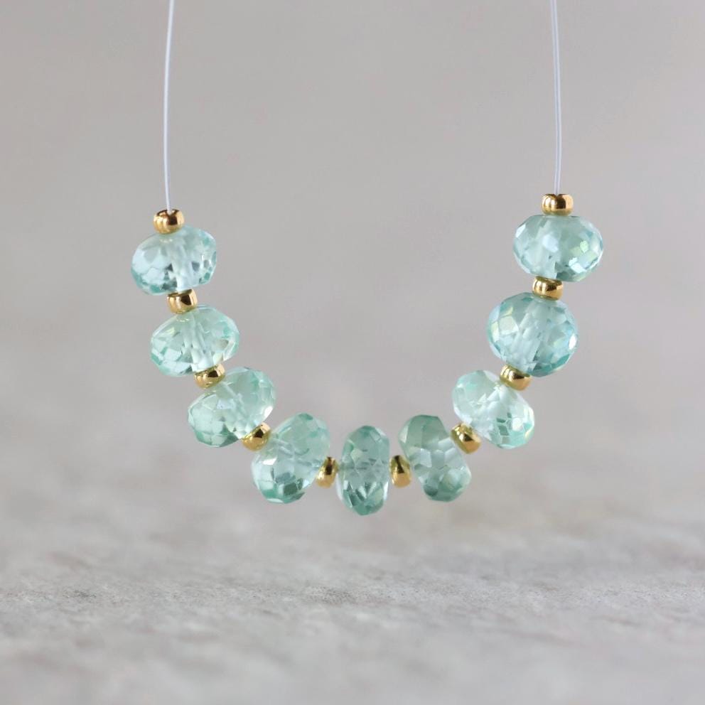 6mm Green Sapphire Beads - Faceted Rondelle Natural Gemstone 6 Pcs