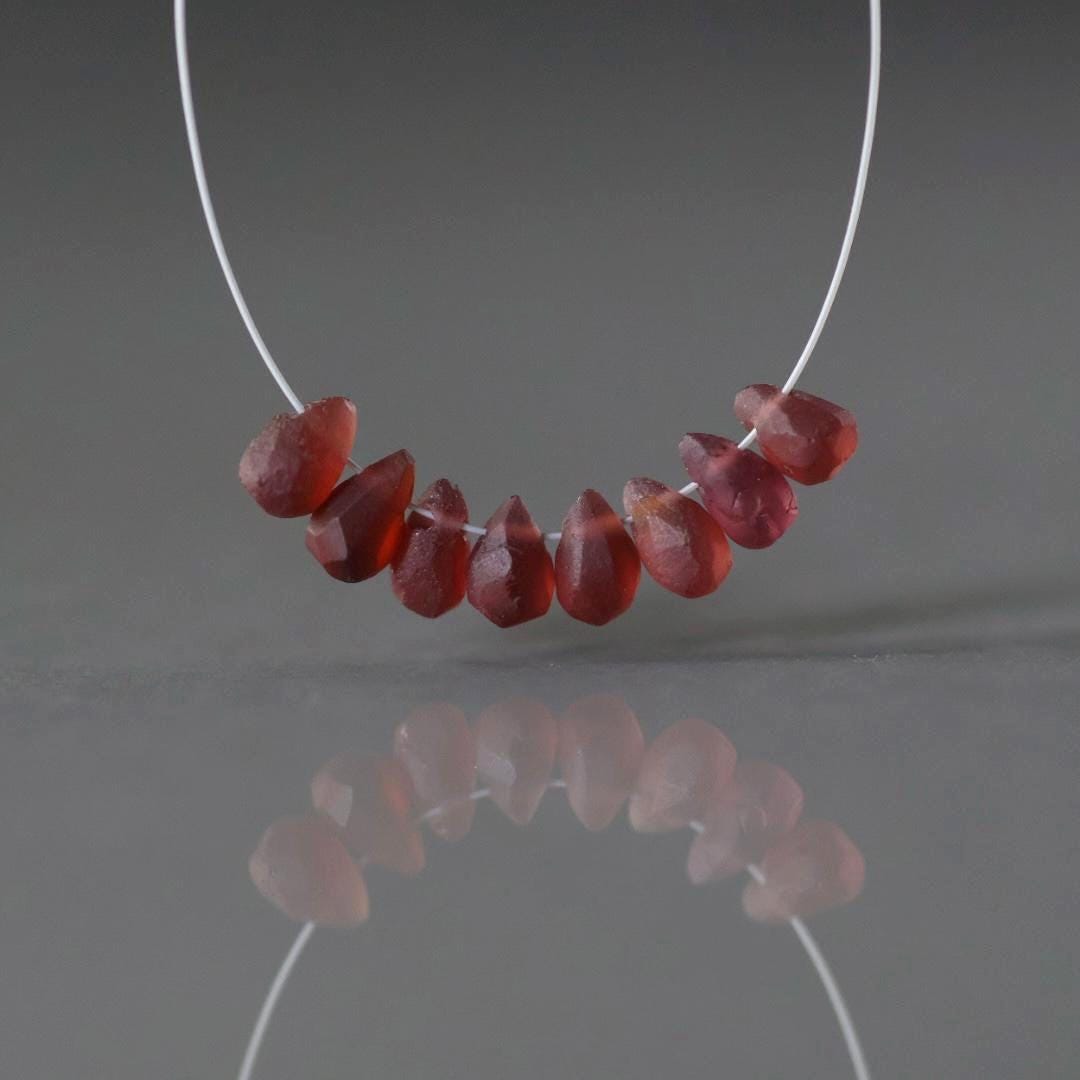 5mm Matte Mozambique Garnet Briolette Beads Smooth 8 Pcs Natural Gemstone DIY Jewelry Making Earrings Necklace January Birthstone