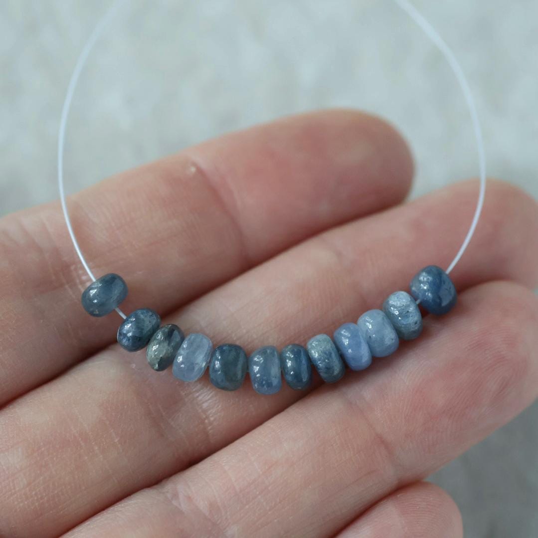 5mm Natural Blue Sapphire Beads Smooth Rondelle 12 PCs Genuine Gemstone Beads Jewelry Making Gift September Birthstone