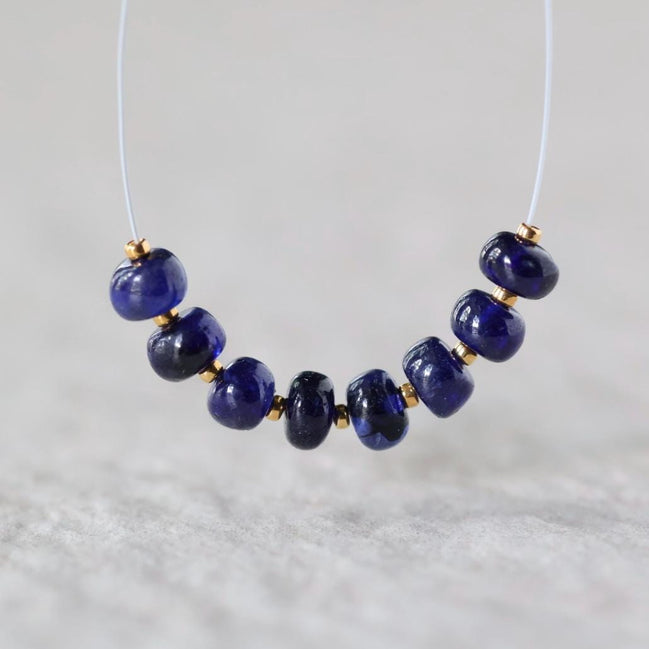 5mm Natural Dark Blue Sapphire Beads Smooth Rondelle 8 PCs Genuine Gemstone for DIY Jewelry Making Supplies