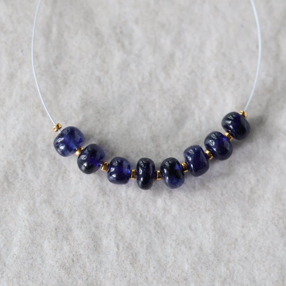 5mm Natural Dark Blue Sapphire Beads Smooth Rondelle 8 PCs Genuine Gemstone for DIY Jewelry Making Supplies