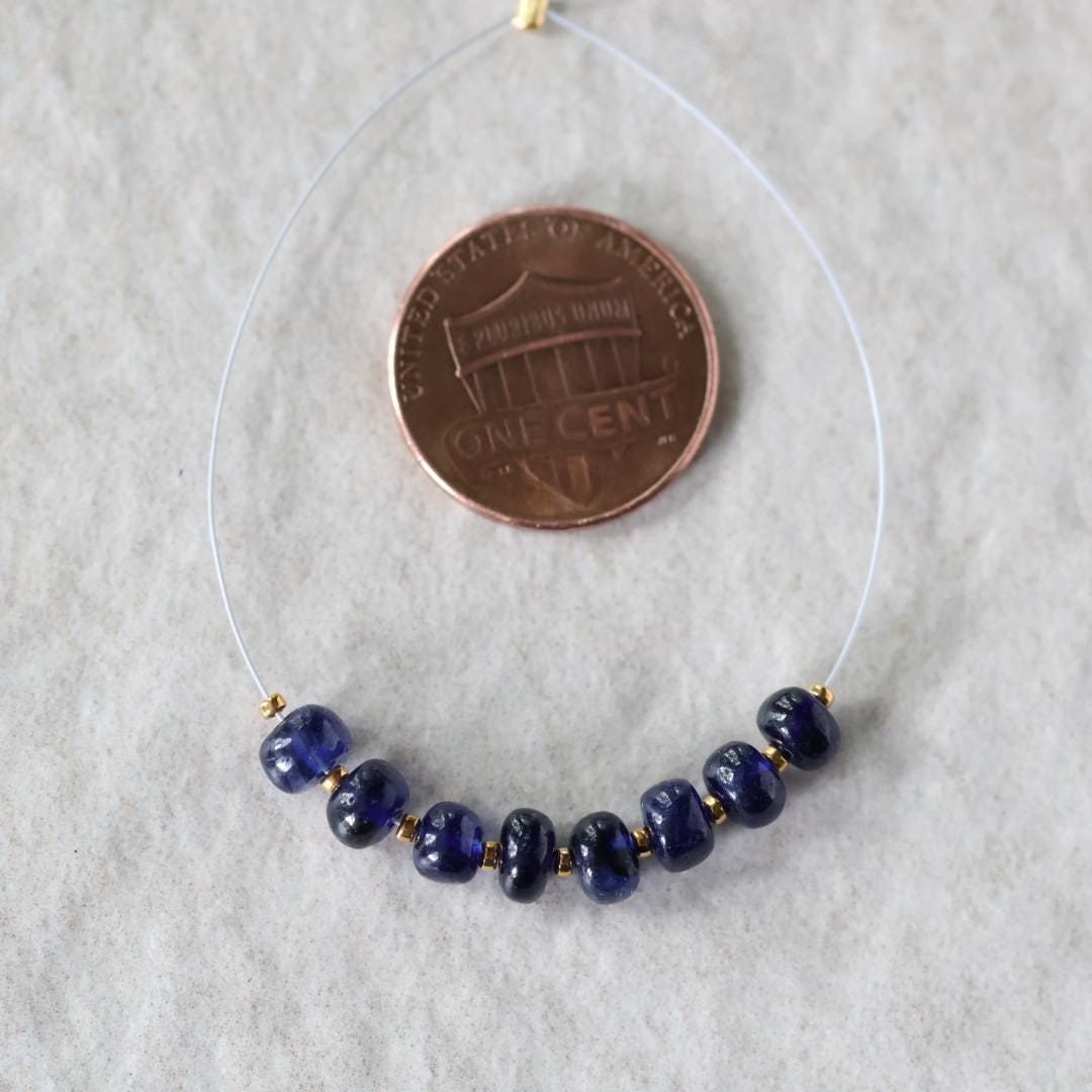 5mm Natural Dark Blue Sapphire Beads Smooth Rondelle 8 PCs Genuine Gemstone for DIY Jewelry Making Supplies