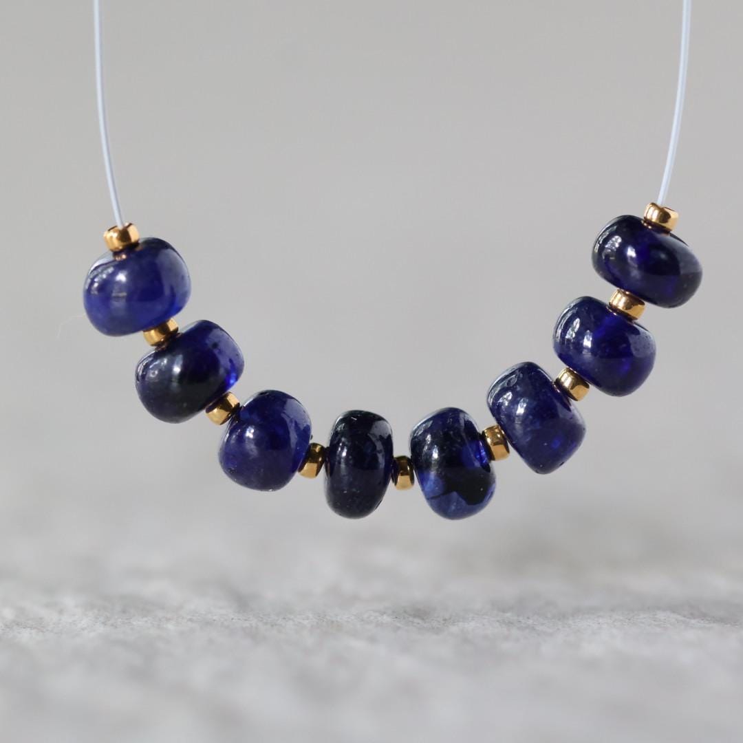 5mm Natural Dark Blue Sapphire Beads Smooth Rondelle 8 PCs Genuine Gemstone for DIY Jewelry Making Supplies