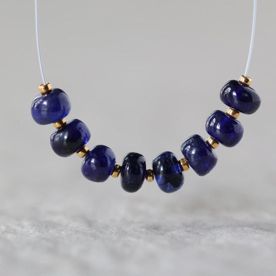 5mm Natural Dark Blue Sapphire Beads Smooth Rondelle 8 PCs Genuine Gemstone for DIY Jewelry Making Supplies