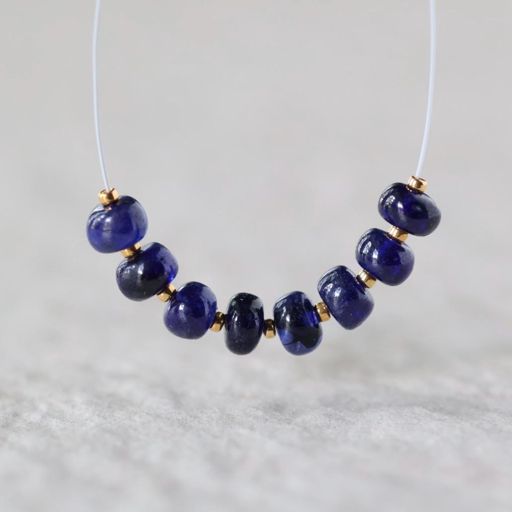 5mm Natural Dark Blue Sapphire Beads Smooth Rondelle 8 PCs Genuine Gemstone for DIY Jewelry Making Supplies