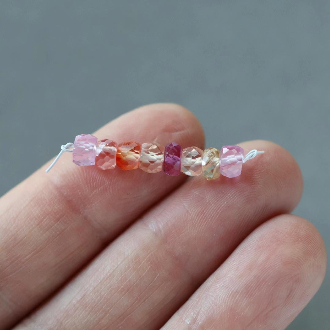 5mm Padparadscha Sapphire Beads Pastel Pink Peach Rondelle 8 PCs Faceted Genuine Gemstone Beads Jewelry Making Gift September Birthstone