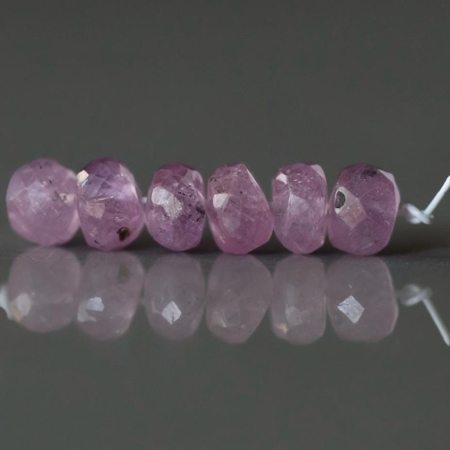 5mm Natural Pink Sapphire Beads Rondelle 6 PCs Faceted Genuine Gemstone Beads Jewelry Making Beading Craft Gift September Birthstone