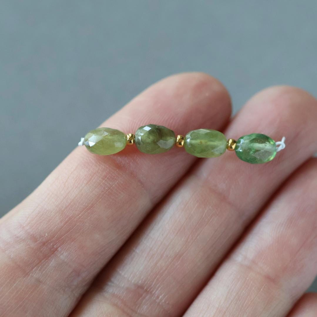 Green Sapphire Bead Oval Faceted 5x7mm Nugget Stone Chunk Gemstone Bead for Jewelry Making Beading Craft Gift Bead
