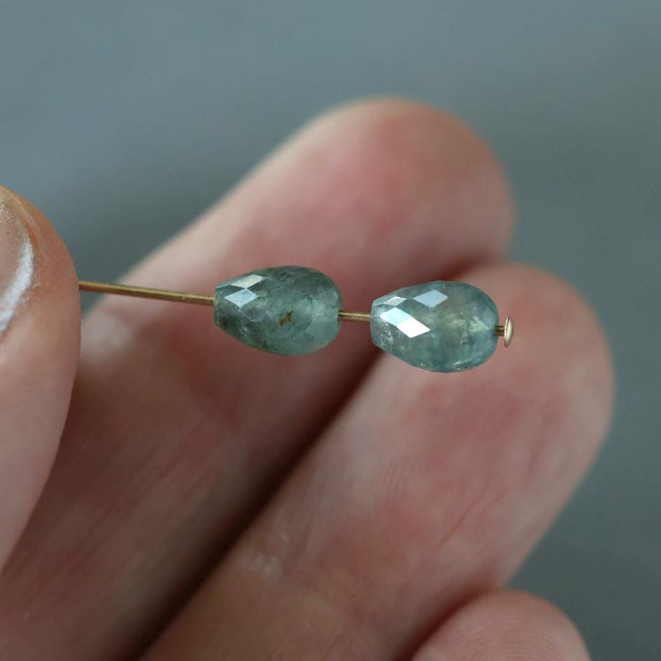 Moss Aquamarine Teardrop Beads Faceted 5x7mm Nuggets Stone Chunk Gemstone Bead Jewelry Making Craft Gift Beads March Birthstone