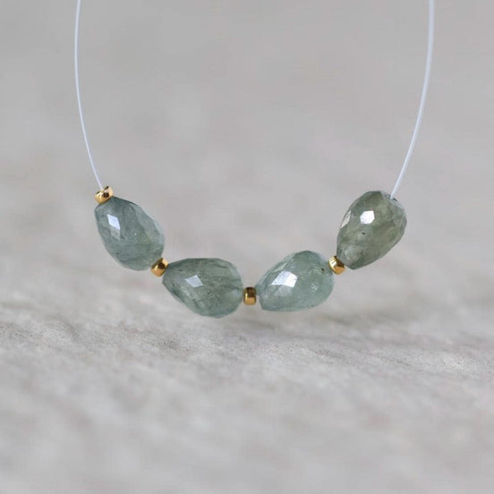 5x7mm Moss Aquamarine Teardrop Beads - Faceted Drops Natural Gemstone