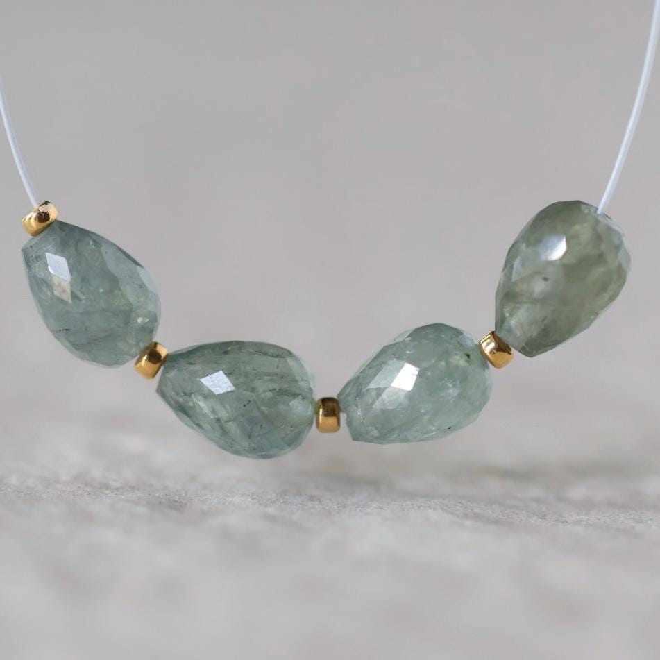 5x7mm Moss Aquamarine Teardrop Beads - Faceted Drops Natural Gemstone