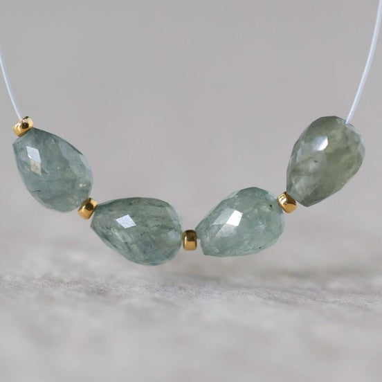 5x7mm Moss Aquamarine Teardrop Beads - Faceted Drops Natural Gemstone
