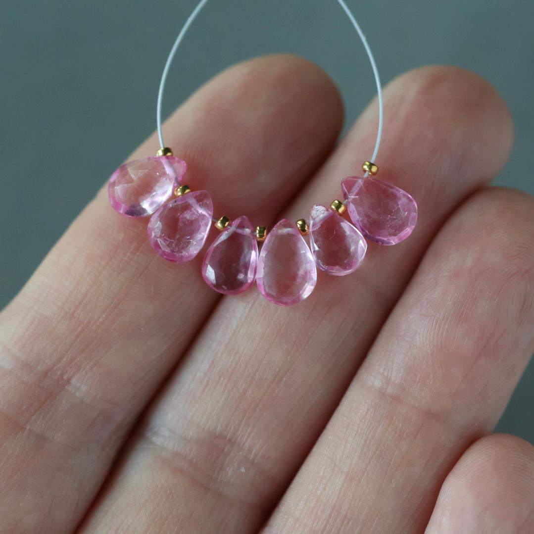 5x7mm Pink Topaz Beads - Faceted Drops Natural Gemstone 6 Pcs