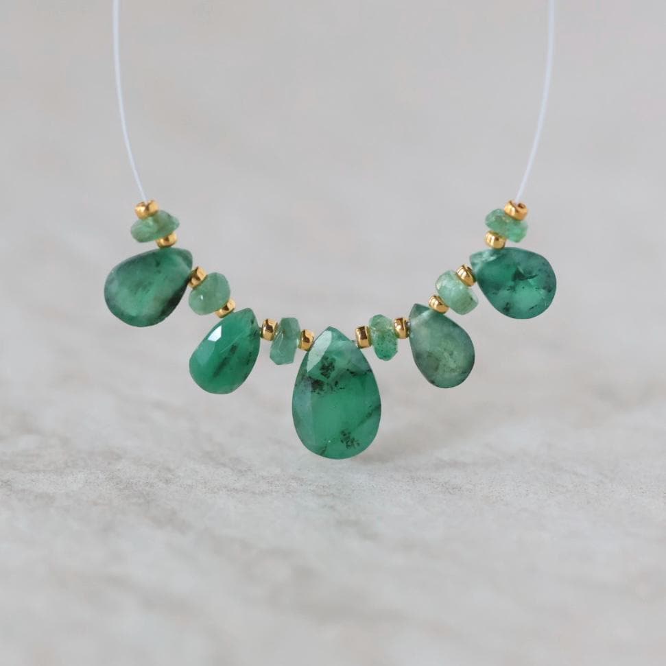6-10mm Natural Emerald Briolette Bead Faceted Rondelle Gemstone Bead for DIY Jewelry Making Gift Beads May Birthstone