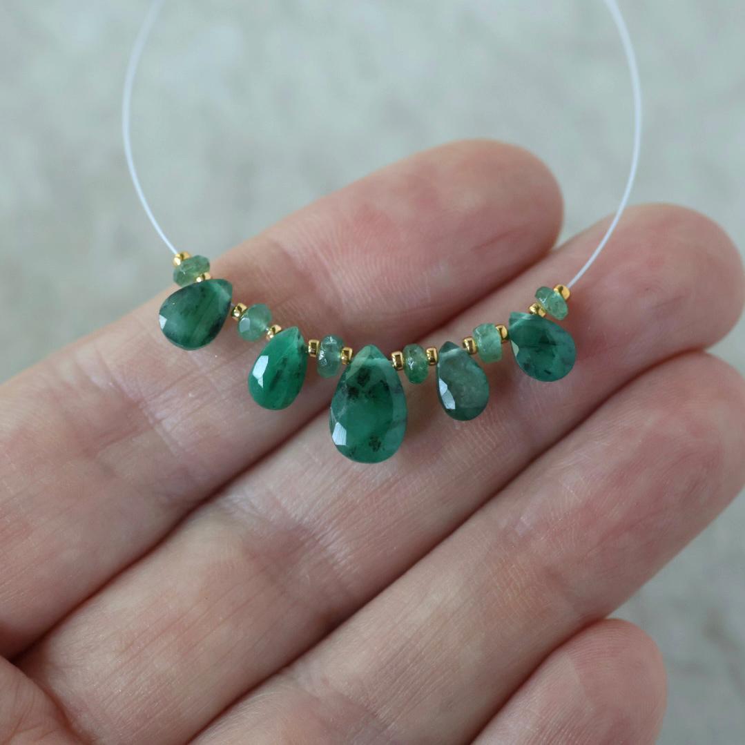 6-10mm Natural Emerald Briolette Bead Faceted Rondelle Gemstone Bead for DIY Jewelry Making Gift Beads May Birthstone