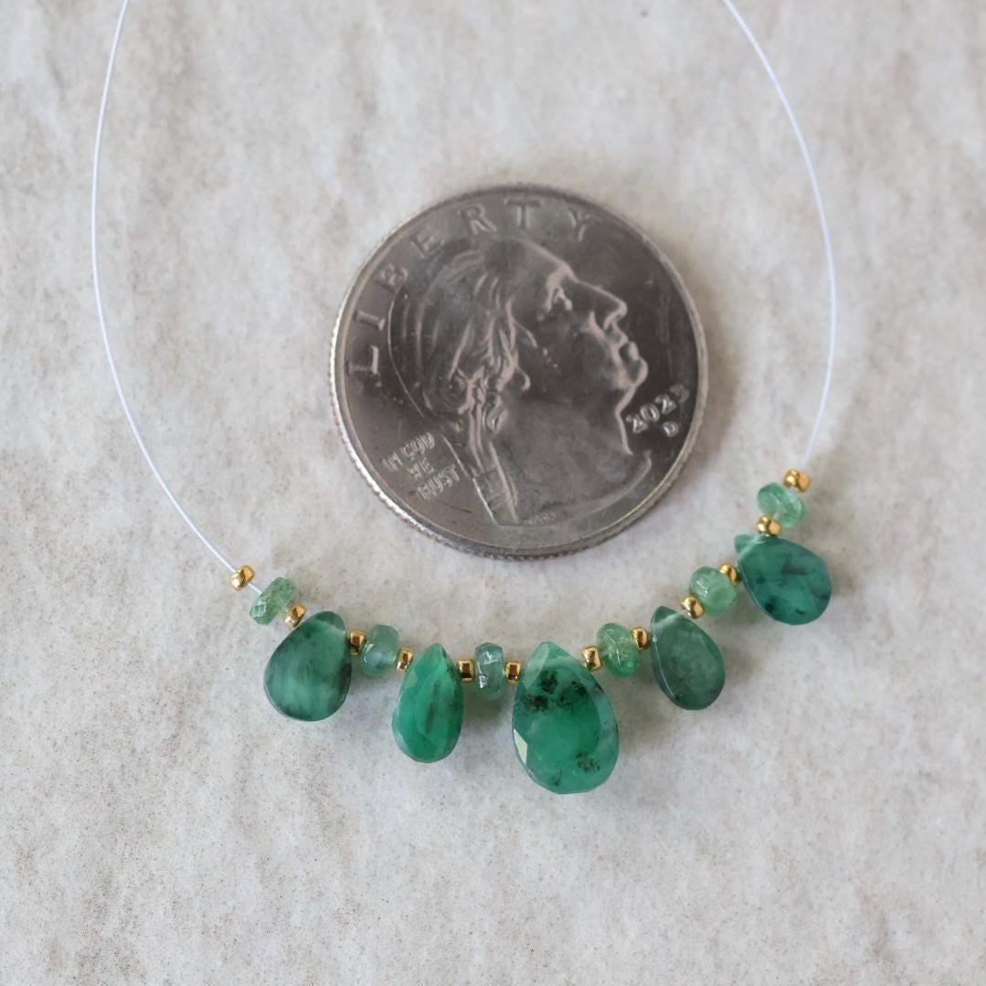 6-10mm Natural Emerald Briolette Bead Faceted Rondelle Gemstone Bead for DIY Jewelry Making Gift Beads May Birthstone