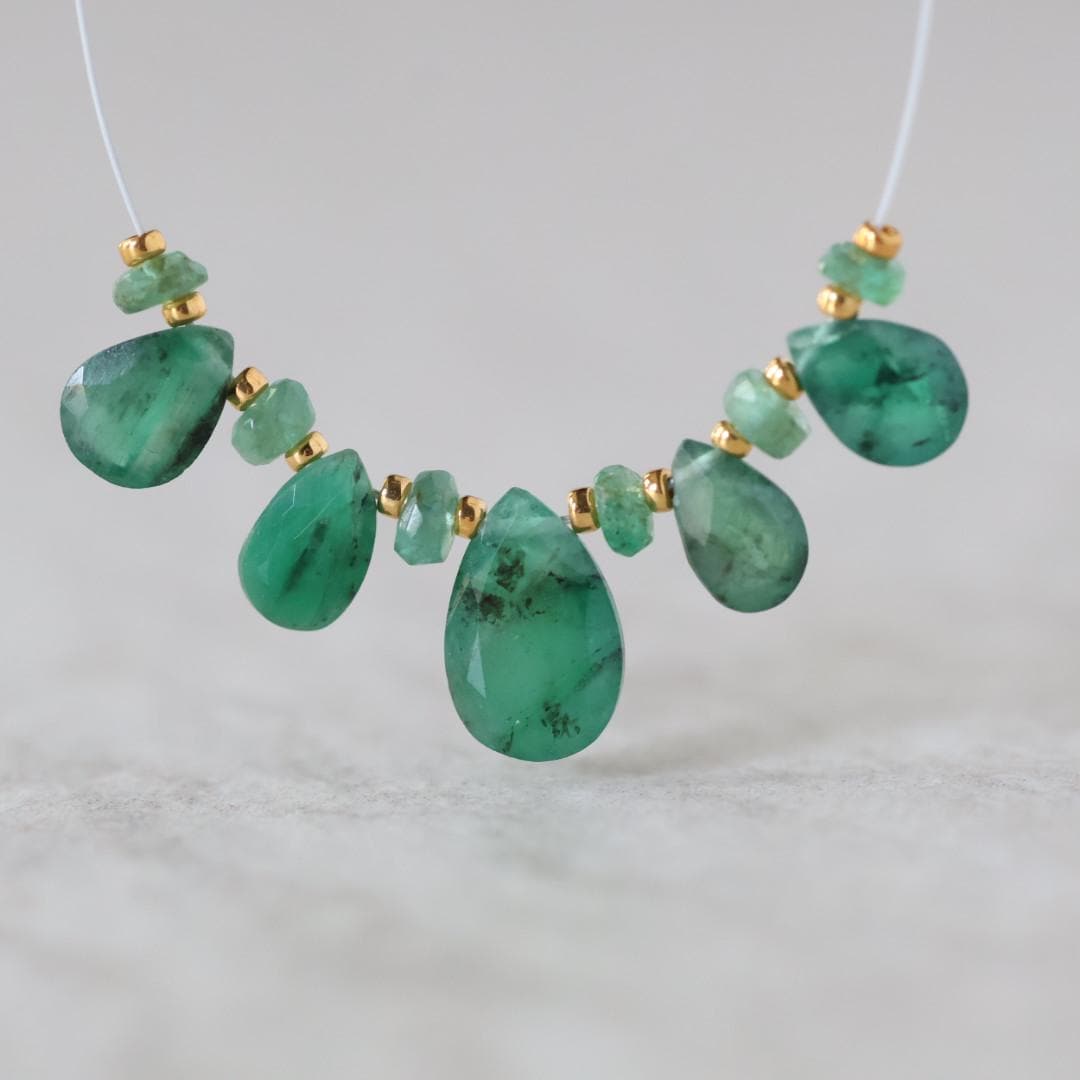6-10mm Natural Emerald Briolette Bead Faceted Rondelle Gemstone Bead for DIY Jewelry Making Gift Beads May Birthstone
