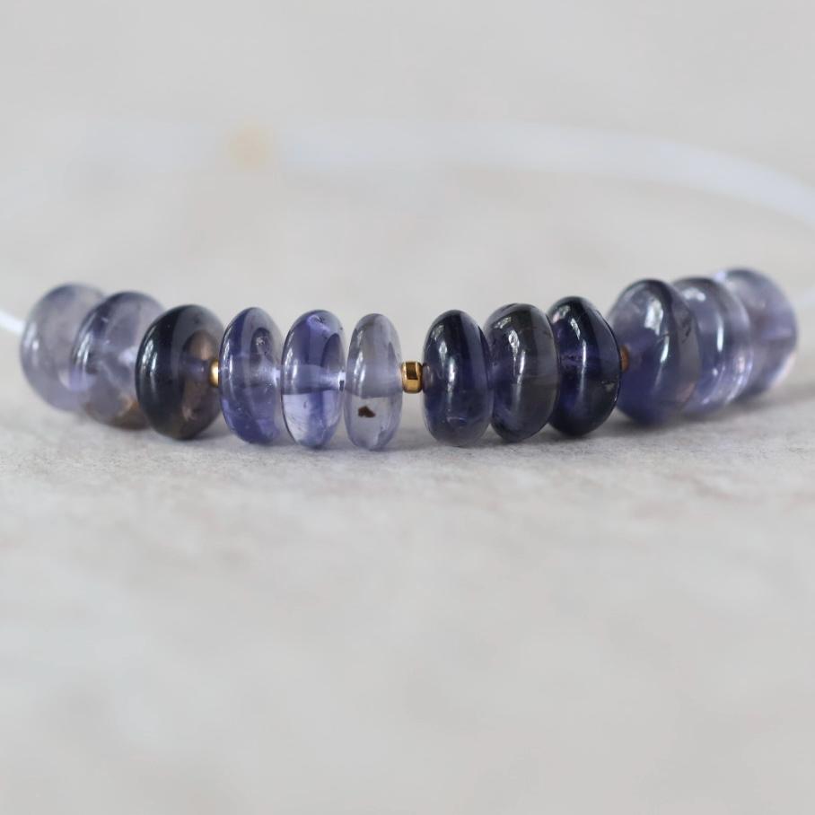6.5mm AAA Iolite Beads Smooth Rondelles 12 Pcs Natural Blue Gemstone for DIY Jewelry Making