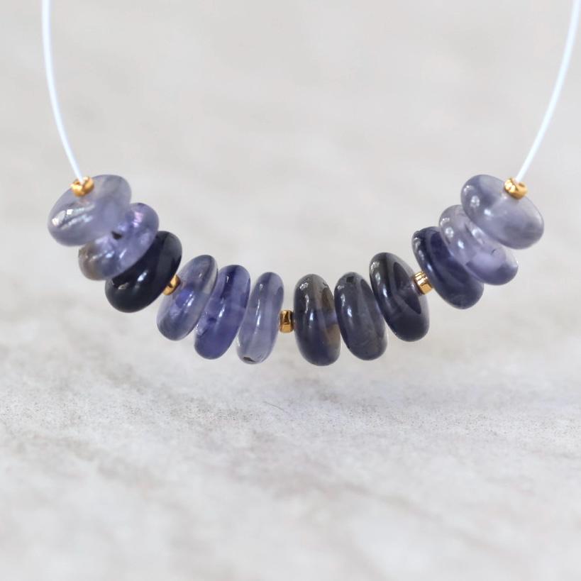6.5mm AAA Iolite Beads Smooth Rondelles 12 Pcs Natural Blue Gemstone for DIY Jewelry Making