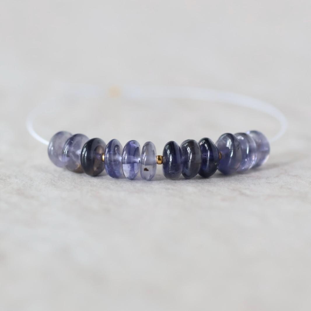 6.5mm AAA Iolite Beads Smooth Rondelles 12 Pcs Natural Blue Gemstone for DIY Jewelry Making