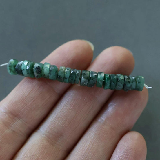 6.5mm AAA Emerald Beads Faceted Heishe Green Gemstone Beads Tyre Natural Emerald Beads 2” Crafter Gift for Jewelry Making May Birthstone
