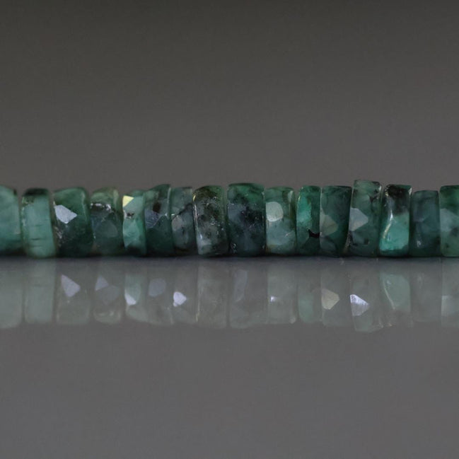 6.5mm AAA Emerald Beads Faceted Heishe Green Gemstone Beads Tyre Natural Emerald Beads 2” Crafter Gift for Jewelry Making May Birthstone