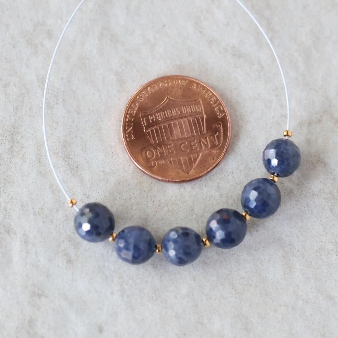 6.5mm Natural AAA Sapphire Beads Faceted Round Dark Blue Sapphire Genuine Gemstone for DIY Jewelry Making