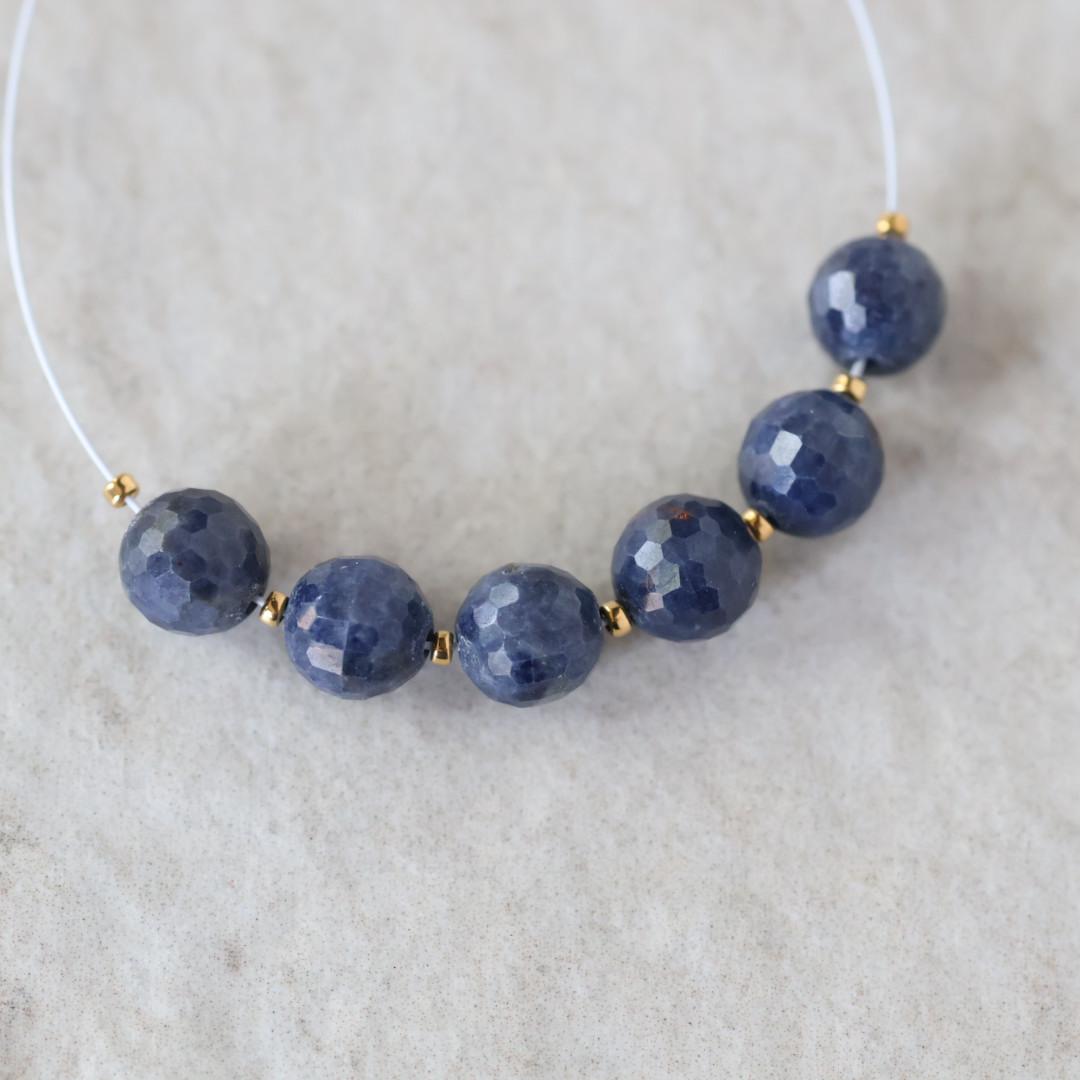 6.5mm Natural AAA Sapphire Beads Faceted Round Dark Blue Sapphire Genuine Gemstone for DIY Jewelry Making