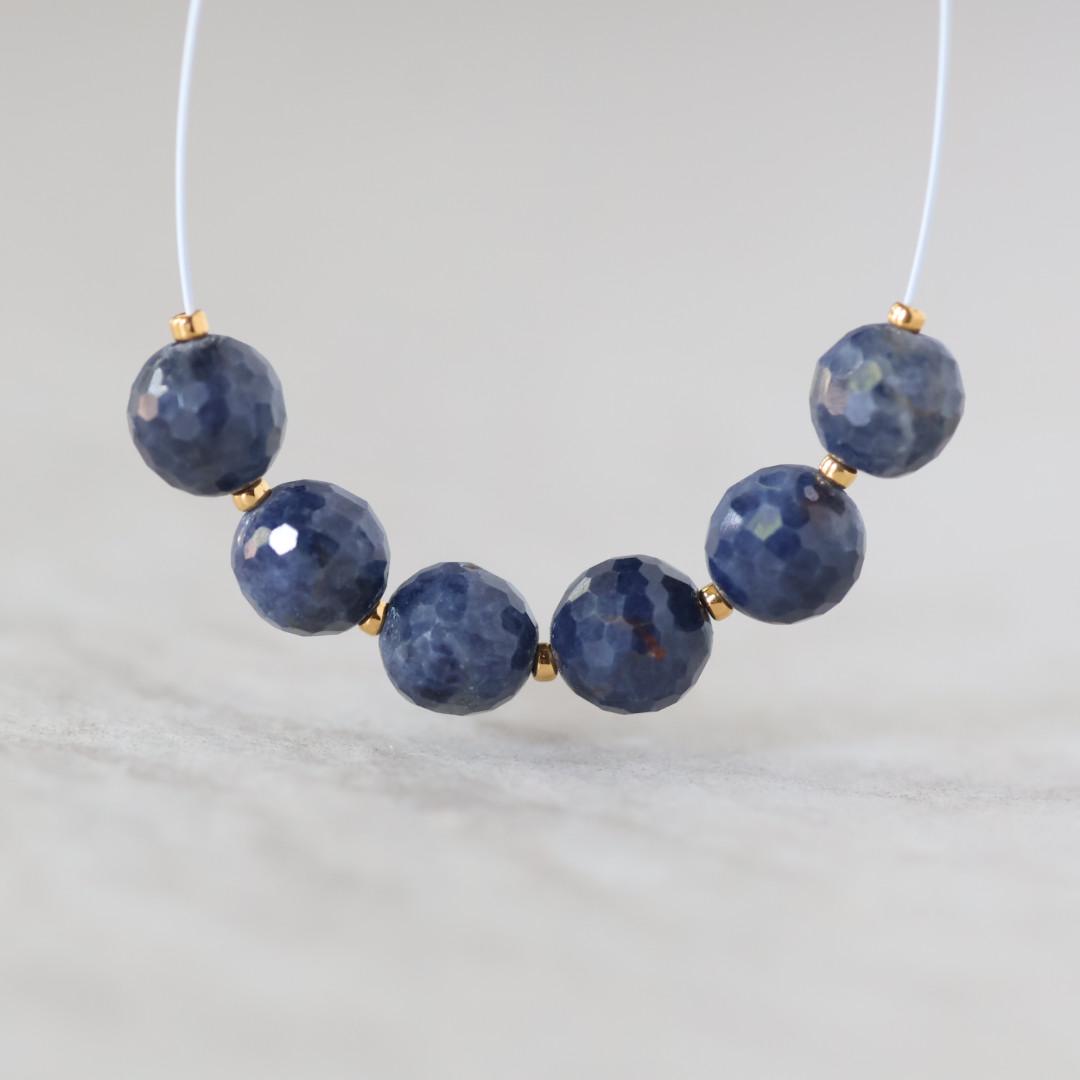 6.5mm Natural AAA Sapphire Beads Faceted Round Dark Blue Sapphire Genuine Gemstone for DIY Jewelry Making