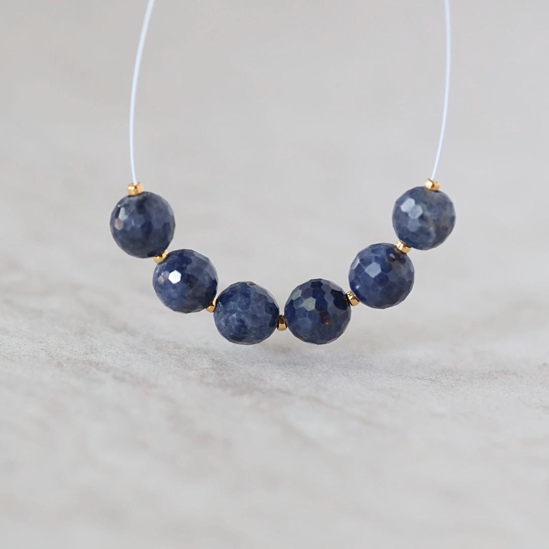 6.5mm Natural AAA Sapphire Beads Faceted Round Dark Blue Sapphire Genuine Gemstone for DIY Jewelry Making