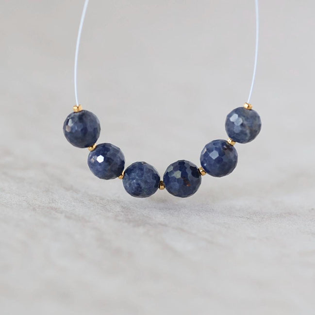 6.5mm Natural AAA Sapphire Beads Faceted Round Dark Blue Sapphire Genuine Gemstone for DIY Jewelry Making