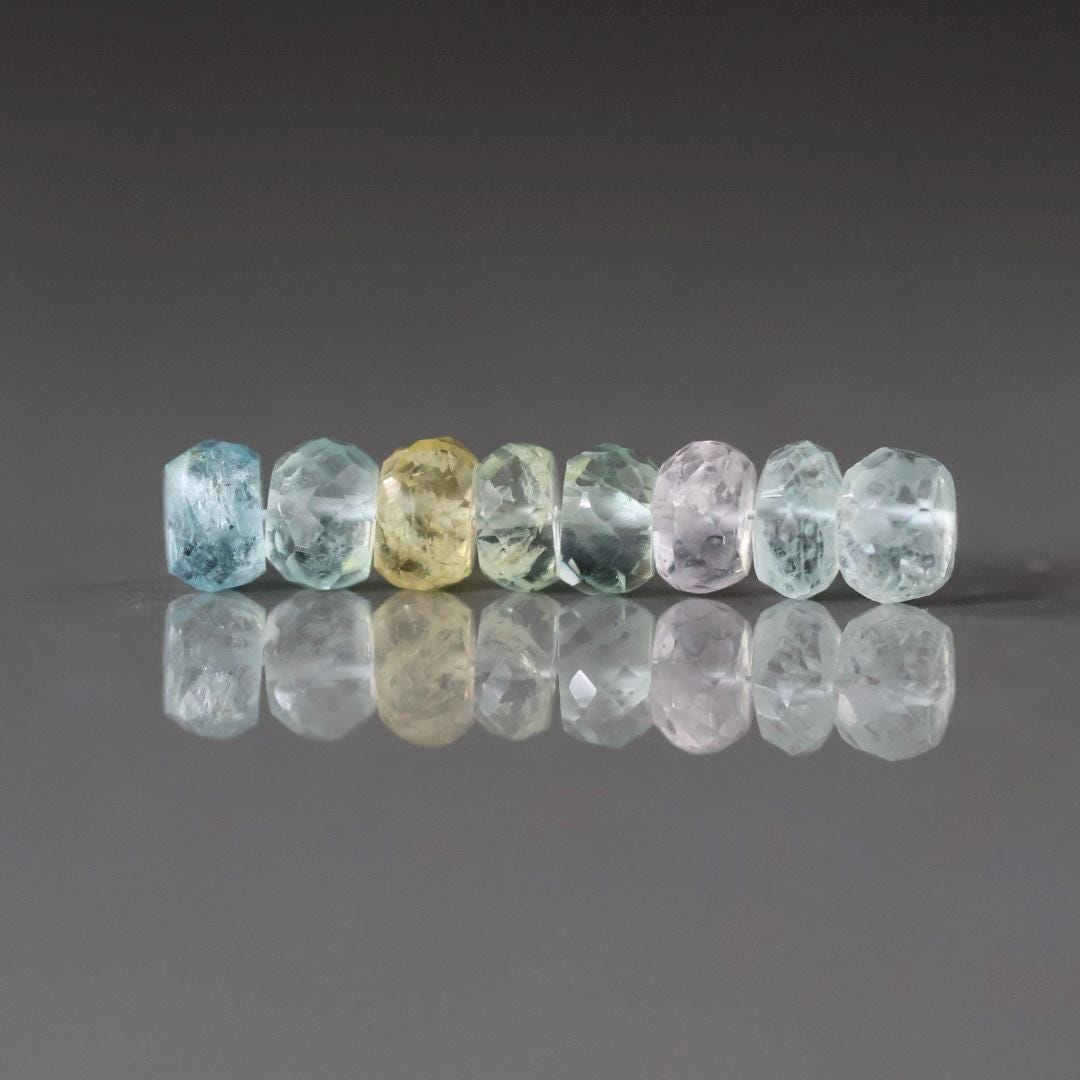 6.5mm Natural Multi Aquamarine Faceted Rondelle Beads 8 PCs