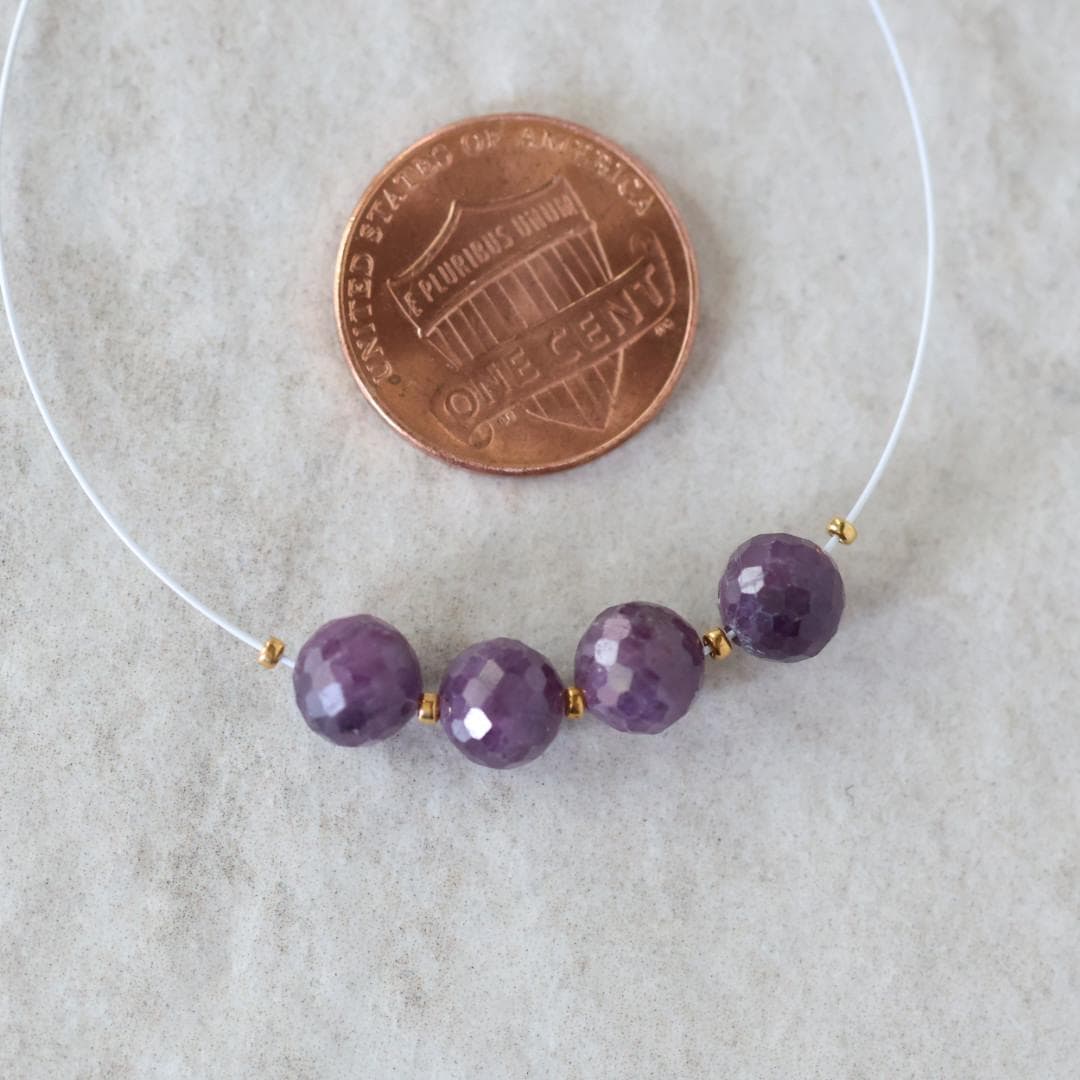 6.5mm Natural Purple Sapphire Beads Faceted Round 4 Pcs Raw Sapphire Gemstone for DIY Jewelry Making