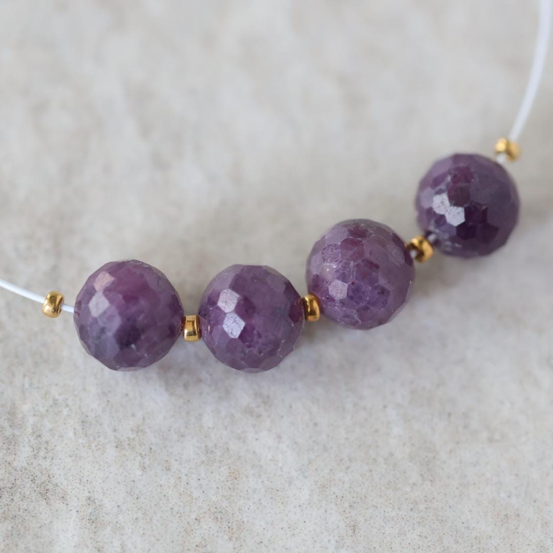 6.5mm Natural Purple Sapphire Beads Faceted Round 4 Pcs Raw Sapphire Gemstone for DIY Jewelry Making