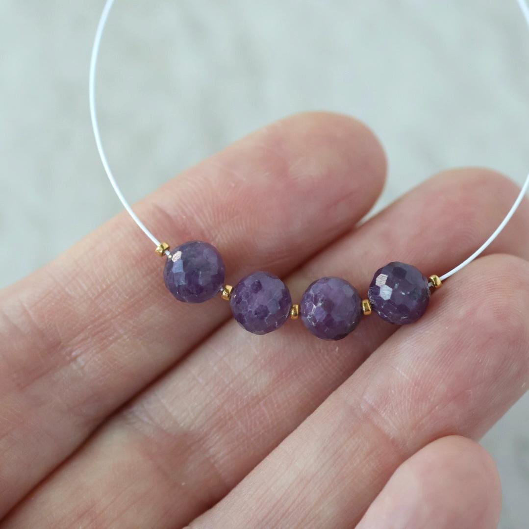 6.5mm Natural Purple Sapphire Beads Faceted Round 4 Pcs Raw Sapphire Gemstone for DIY Jewelry Making