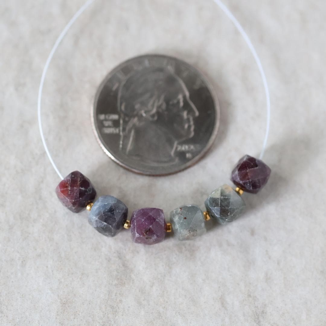 6.5mm Ruby Sapphire Cube Beads Faceted 6 Pcs Raw Colorful Natural Gemstone For DIY Jewelry Making
