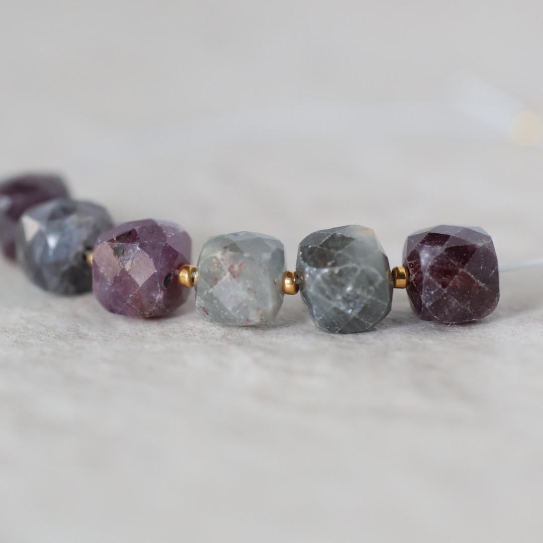 6.5mm Ruby Sapphire Cube Beads Faceted 6 Pcs Raw Colorful Natural Gemstone For DIY Jewelry Making