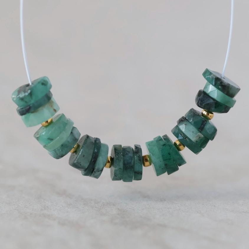 6-7mm AAA Emerald Beads Faceted Heishi Tyre Washer Beads Green Natural Gemstone for DIY Jewelry Making
