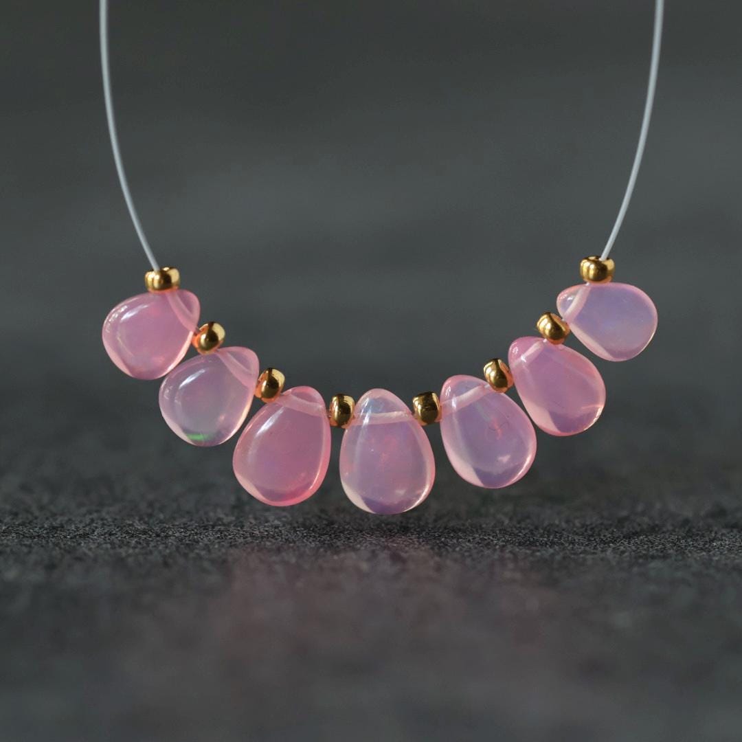 6-7mm Pink Ethiopian Opal Briolette Beads Smooth Teardrops Drops For DIY Jewelry Making Earrings