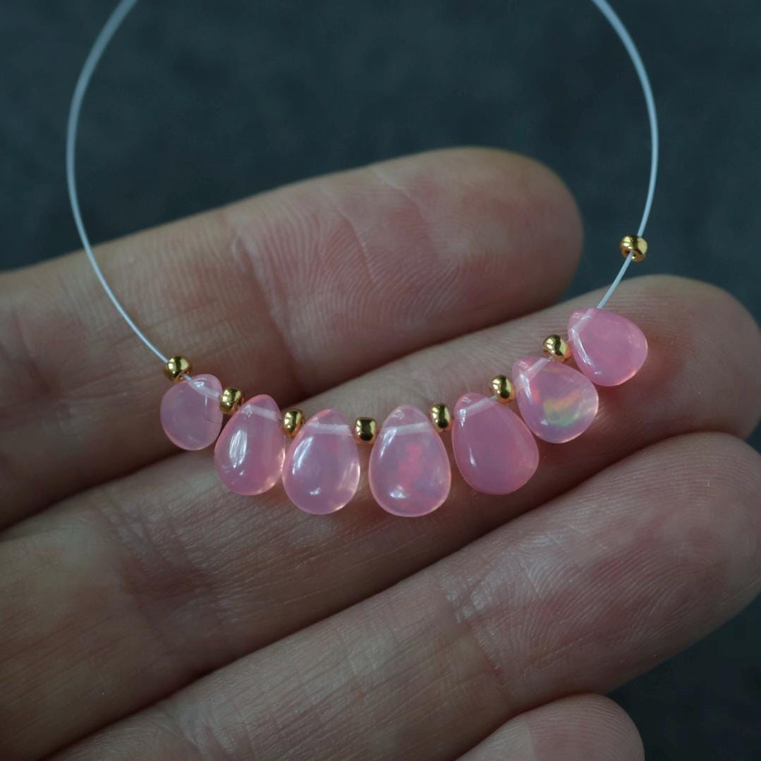 6-7mm Pink Ethiopian Opal Briolette Beads Smooth Teardrops Drops For DIY Jewelry Making Earrings