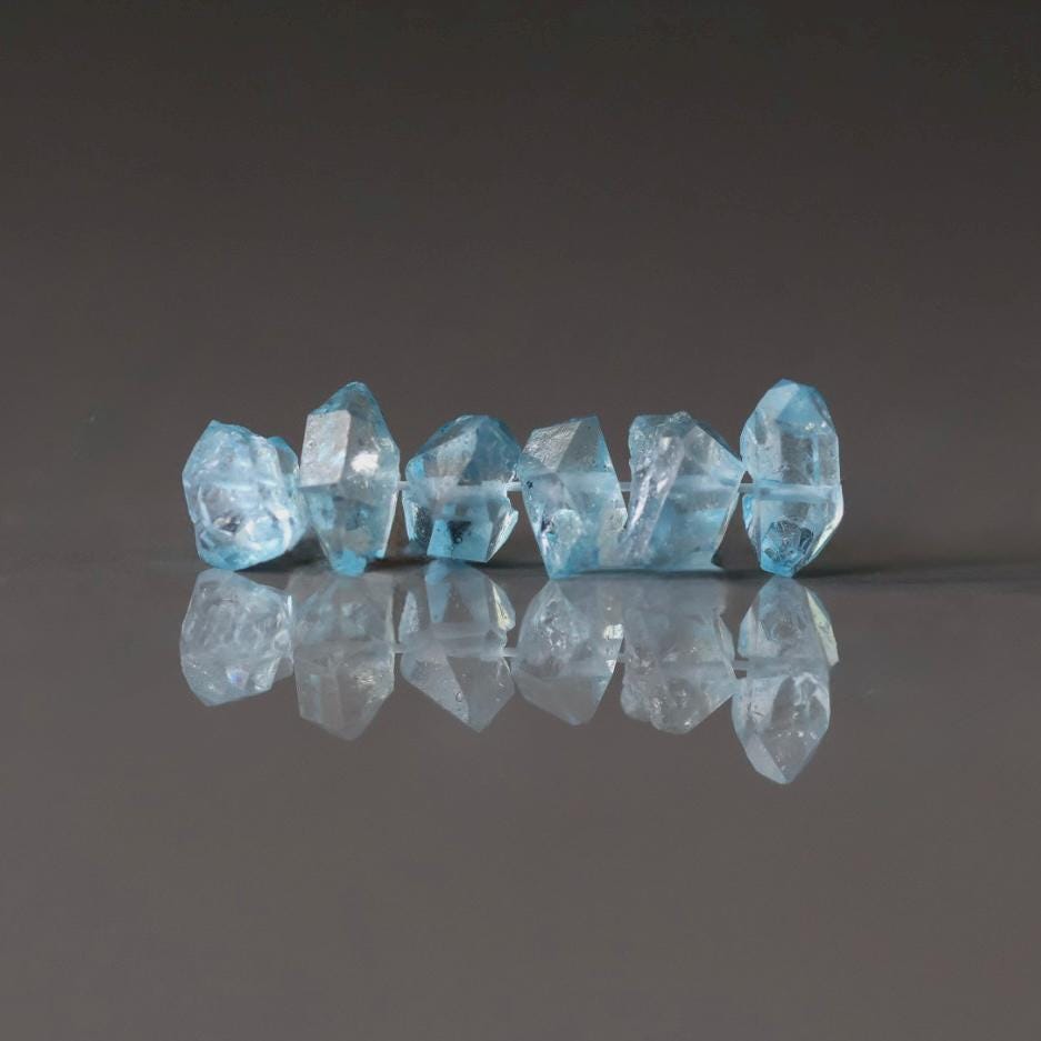 6-8mm AAA Blue Herkimer Diamond Chip Beads 6 PCs